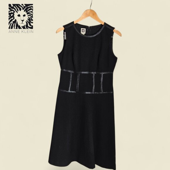 Anne Klein Black Fit & Flare Dress with Faux Leather Accents - Size 6 - Picture 1 of 6